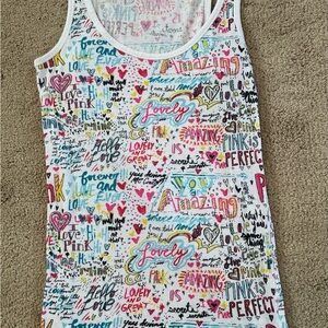 VS Pink Vintage Graffiti Logo Ribbed Tank L